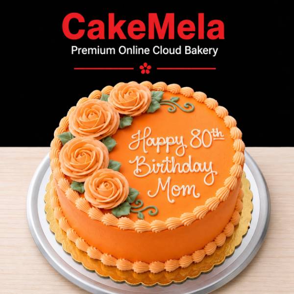 Peach Floral Birthday Celebration Cake in Ranchi